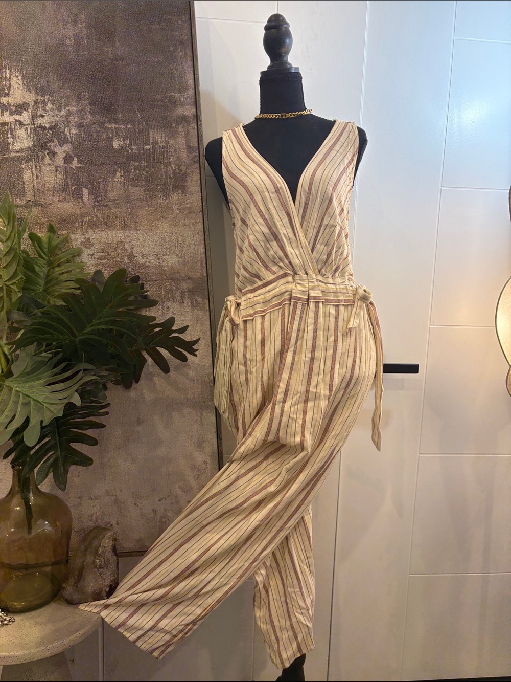 ILLA ILLA Striped Wrap Jumpsuit in Cream, Orange and Blue